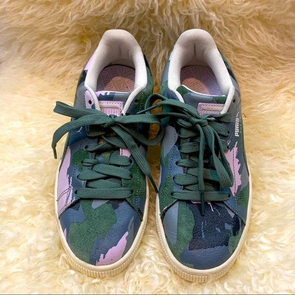 Puma Shoes | Puma Suede Greens and Lilac Camouflage Sneakers | Color: Green/Purple | Size: 7 | Re_Findthreads's Closet